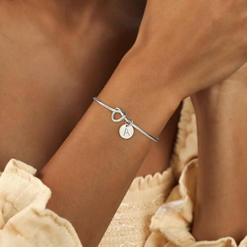 Turandoss Initial Bracelets for Women - Dainty Knot Letter A-Z Initial Bracelet for Women, Personalized Cuff Bangle Bracelet for Women, Jewelry for Women thumbnail 2