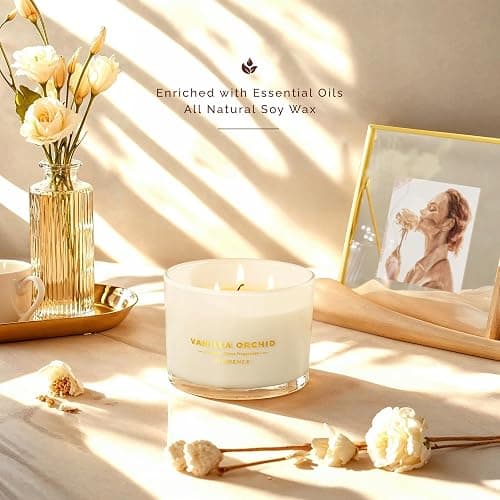Glowence Luxury Vanilla Scented Candle - Large 3 Wick Jar Candle - Elegant Gift for Women & Men - 100% Natural Soy Wax - Up to 40 Hours Burning Time - Housewarming Aromatherapy Candle for Home thumbnail 2