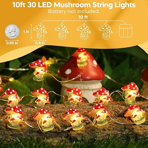 Coquimbo Mushroom Lights Room Cottagecore Decor: Christmas Stocking Stuffers Gifts for Teen Girls Boys, 10FT 30LED Fairy Lights Battery Operated Cute Mushroom Lamp Decorations for Bedroom Dorm Wedding thumbnail 4