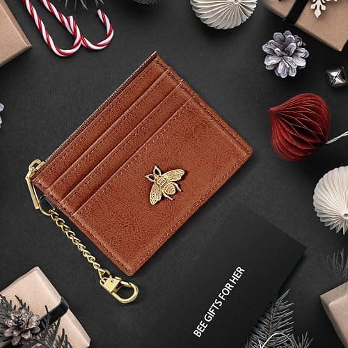 SEAVILIA Card Holder Keychain Wallet for Women with ID Window RFID Coin Purse Bee Gifts Slim Minimalist Small Wallet thumbnail 5