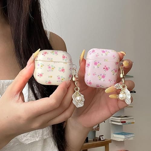 Reownest Étui AirPods 2 avec Kit Nettoyage, Design Floral Mignon avec Fleurs Élégantes, Coque TPU Douce pour Filles et Femmes，Compatible avec AirPods 2e Génération –Blanc thumbnail 4