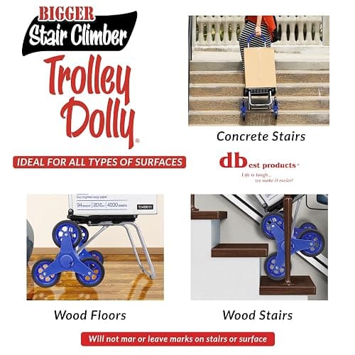 dbest products Stair Climber Bigger Trolley Dolly, Blue Shopping Grocery Foldable Cart Condo Apartment thumbnail 5