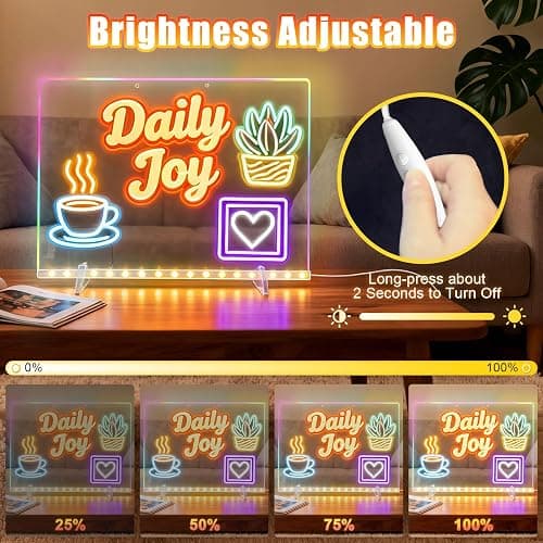 LED Note Board with Colors, 13.7"X10" 6 Modes & 8 Colors Acrylic Dry Erase Boards with Light, Include Adapter, Hanging Chain, Led Drawing Board for Kids with Stand,7 Markers, Spray Bottle thumbnail 5