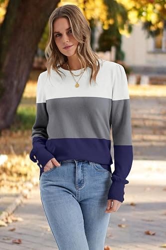 Womens Sweaters Fall Fashion 2025 Long Sleeve Button Cuff Soft Knit Pullover Trendy Tops Dressy Casual Blouses thumbnail 3
