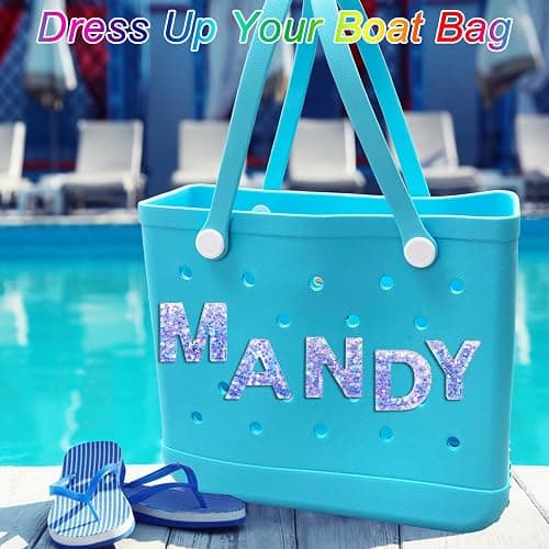 HLUWA Letter Charms for Bogg and Simply Southern Bags - Alphabet Purple Star Sequin Lettering Accessories - Insert Decorative Letters for Handbag Beach Tote thumbnail 4
