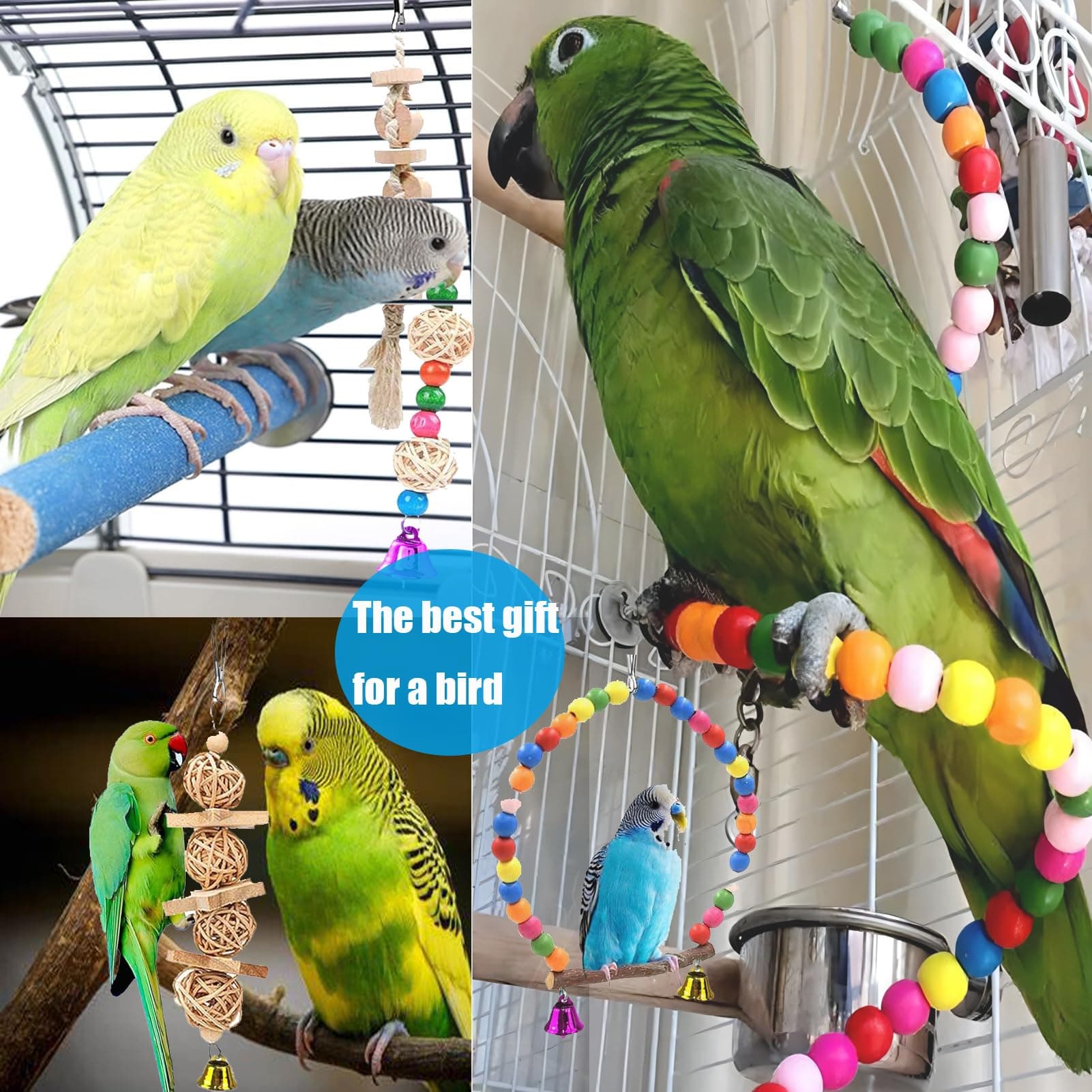 Parakeet Toys,22Pcs Bird Toys for Parakeets,Parrot Swing Chewing Hanging Toy Hammock Climbing Ladder Bird Cage Colorful Toys with Bells for Cockatiel,Budgerigar,Conures,Love Birds,etc thumbnail 6