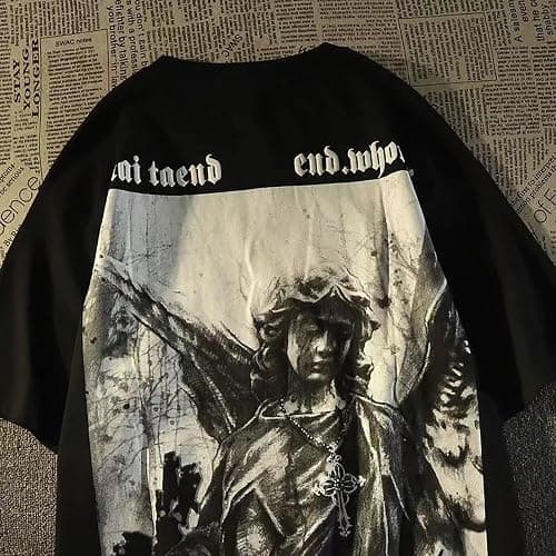 Gothic Casual Loose Oversized T-Shirt Harajuku Street Trend Men and Women Personalized Print Rock Animation Punk thumbnail 4