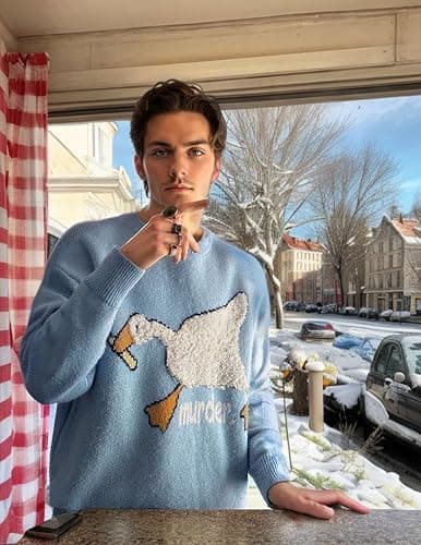 Vamtac Mens Oversized Sweater Vintage Graphic Pullover Crewneck Knit Jumper Y2K Unisex Streetwear 2025 Fall Tops thumbnail 2