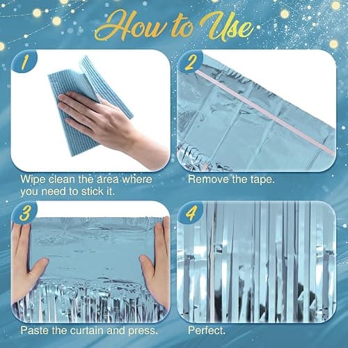 2 Pack Light Blue Fringe Backdrop, 3.2x8.2ft Shining Foil Tinsel Curtains, Birthday Party Decorations Door Streamers for Halloween, Christmas, Wedding, Graduation, Holiday, Theme Events thumbnail 6