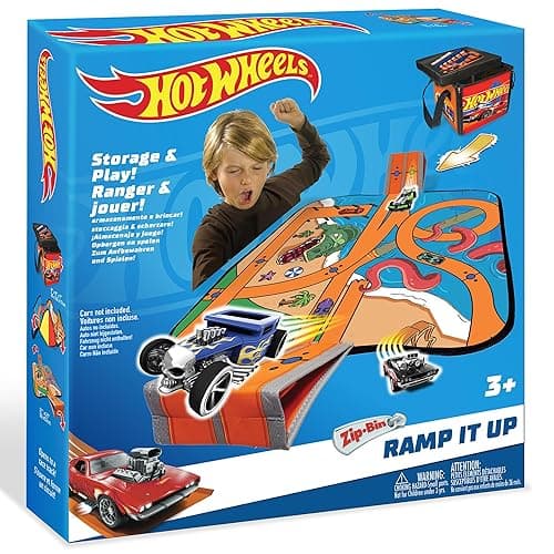 Hot Wheels Tara Toy: ZipBin Ramp It Up - Unzip to Convert Into A 21"x21" Racetrack Playmat & Car Ramp, Storage & Play, Toy Car Box, Kids Ages 3+