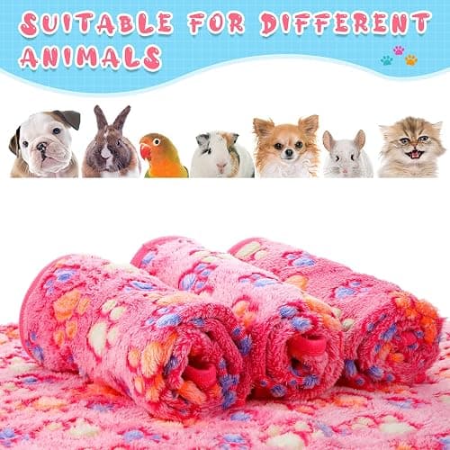 Tatuo 4 Pack Fleece Dog Blankets for Puppy Cats Multi-Size Sleep Mat for Pet Guinea Pig Soft Washable Warm Crate Bed Puppy Teething Toys Print Pattern Blanket Indoor(Pink,24 x 16 Inch,Paw) thumbnail 2