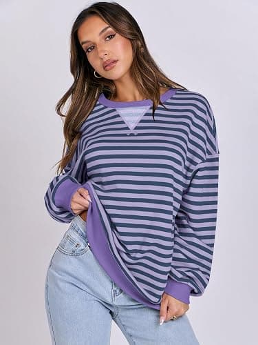 ANRABESS Women Striped Sweatshirts Oversized Crewneck Long Sleeve Shirts Y2K Pullover Top 2025 Fall Outfits Fashion Clothes thumbnail 3