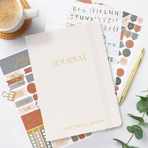 ZICOTO Ultimate All-in-One Journaling Kit - Incl. Journal Notebook With Linen Hardcover and Dotted Pages, Stencils, Stickers, Washi Tapes, Paper Clips and More Bullet Checklist Supplies thumbnail 6