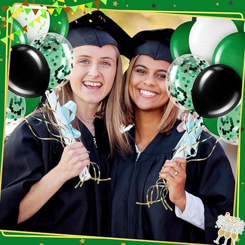 Sratte 60 Pcs 12 Inch Black Green White Balloons Kit Halloween Decorations Confetti Latex Metallic Balloons with 2 Rolls Ribbon Party Favor for Memorial Day, Birthdays thumbnail 2