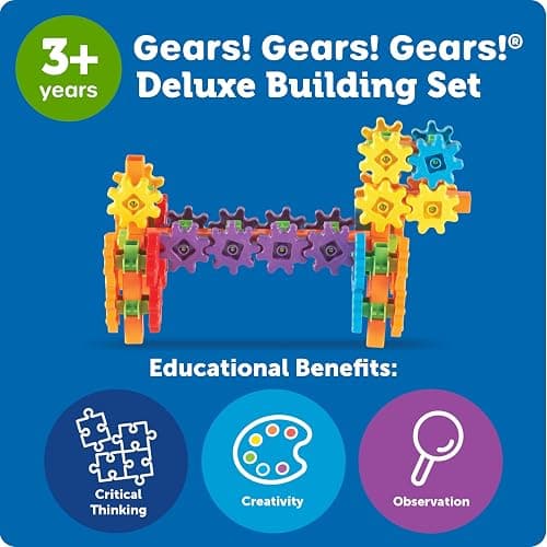 Learning Resources Gears 100-Piece Deluxe Building Set -STEM Activities, Fine Motor Skills, Toddler Explorer Kit, Science and Construction, Boys and Girls Gifts thumbnail 8