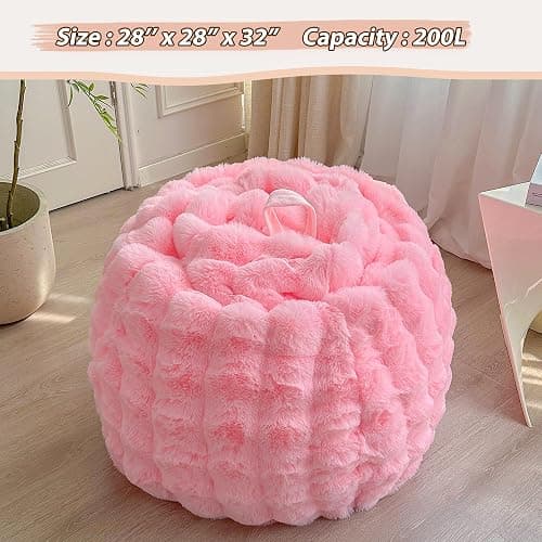 LIFEREVO Kids Fluffy Faux Rabbit Fur Bean Bag Chair Cover (No Filler), Soft Luxury Fuzzy Stuffed Animal Storage Bubble Bean Bag for Plush Toys, Cute Shaggy Furry Beanbag Cover Kids Girls Adults, Pink thumbnail 5