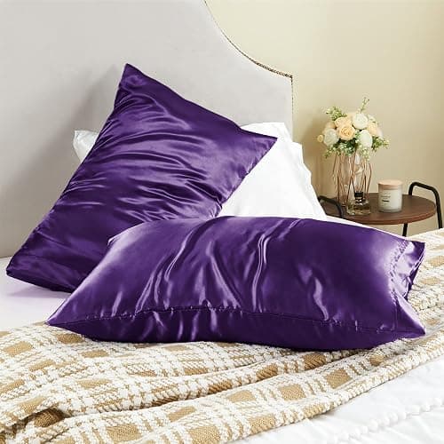 BEDELITE Satin Pillowcase for Hair and Skin, Super Soft and Cooling Similar to Silk Pillow Cases 2 Pack with Envelope Closure, Gift for Women Men(20"x30" Queen Size, Plum Purple) thumbnail 8