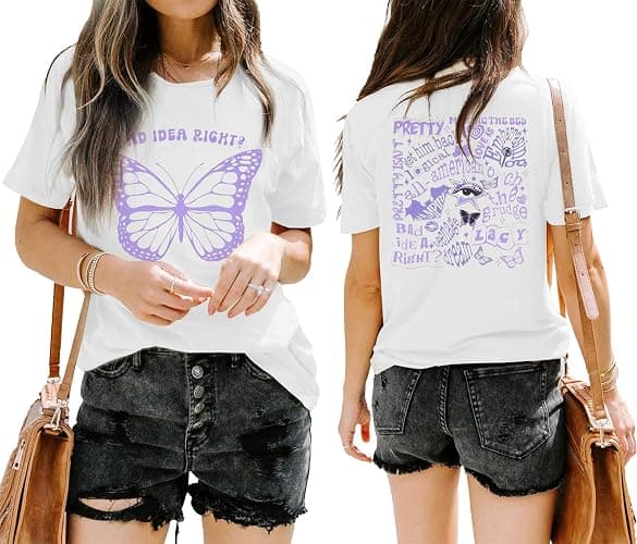 Bad Idea Right Shirts Women Butterfly Shirts Vintage Album Tshirts Music Merch Tee Concert Tour T-shirt thumbnail 2