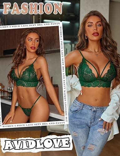 Avidlove Womens Lingerie 2 Piece Lace Babydoll Sexy V Neck Bra and Panty Sets thumbnail 4