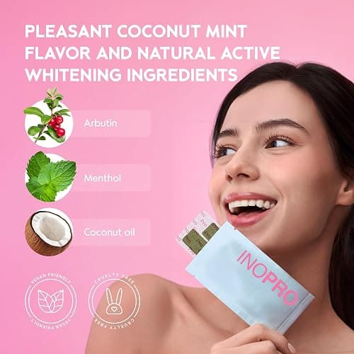 InoPro Teeth Whitening Strips 14 Treatments Kit - Enamel Safe Teeth Whitener, Peroxide-Free, Green White Strips for Teeth Whitening with Arbutin, Coconut Oil, Deep Stains Removal (28 Strips) thumbnail 5