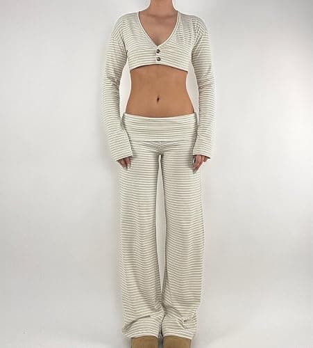 Women Y2k Foldover Pants Wide Leg Flare Sweatpants Low Rise Lounge Bottoms | Fold over Color Block Leggings, Cute Straight Leg Yoga Pj Pants thumbnail 2