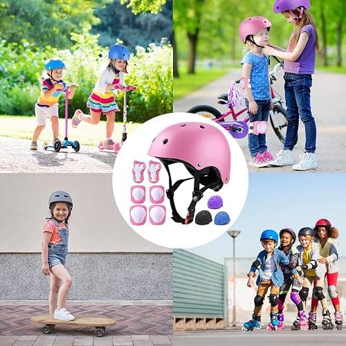 Kids Bike Helmet Set Adjustable for Children, Boys, Girls and Teenagers Aged 3-8 Years Includes Elbow, Knee, Wrist Guards Children's Helmet Protection Set for Bikes SkateboardsRollerskates thumbnail 6
