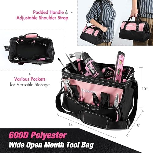 WORKPRO Pink Tool Kit with Drill, Tool Set with 20V Cordless Lithium-ion Drill Driver, Pink Drill Set for Women, 157PCS Home Tool Kit, Lady's Repairing Kit with 14-Inch Storage Bag - Pink Ribbon thumbnail 2