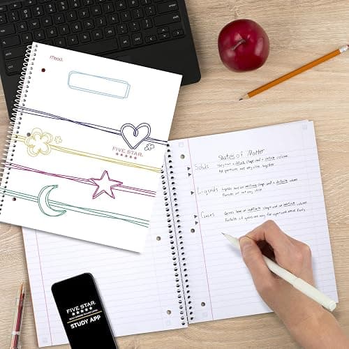 Five Star Spiral Notebook + Study App, 1 Subject, Wide Ruled, 8" x 10-1/2", 80 Sheets, Fights Ink Bleed, Water Resistant Cover, Pastel Doodles (930212F-ECM) thumbnail 8