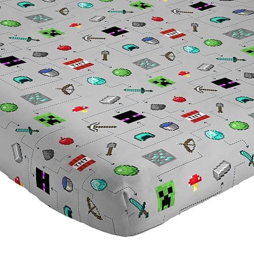 Jay Franco Kids Sheet Set with Fitted, Flat Sheets & Pillow Cover - Ultra-Soft Bedding with Pillowcase for Room Decor, Gray - Minecraft, 3 Piece Twin thumbnail 5