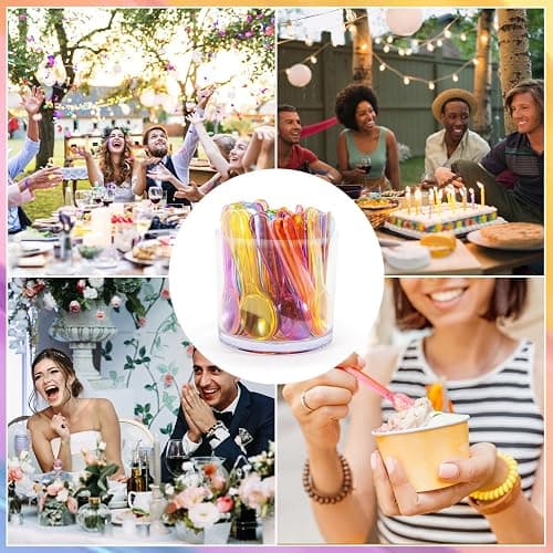 Mini Spoons - 100PCS Tasting Spoons Plastic Disposable Cutlery Small Spoon For Tasting Ice Cream Cake Jelly Pie Yogurt Dessert For Party Celebrations Multi-Color thumbnail 3