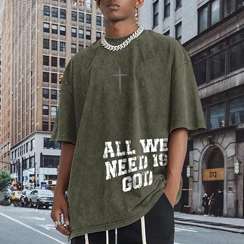 Wrenpies Christian Shirts for Men Inspirational God Faith Jesus Tshirts Oversized Vintage Cross Graphic Tees Acid Wash Tops thumbnail 3