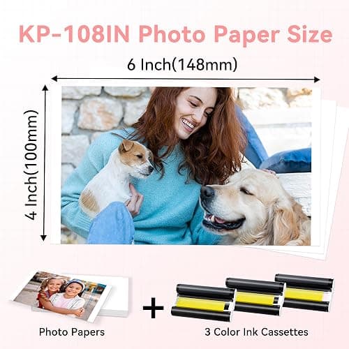 Compatible with Canon Selphy CP1500 CP1300 Ink and Paper, 4x6 Inch KP-108IN KP108 for Selphy CP1500 CP1300 CP1200 CP1000 CP910 CP900 CP810, 100mm x148 mm (3 Ink +108 Sheets Photo Paper) thumbnail 2