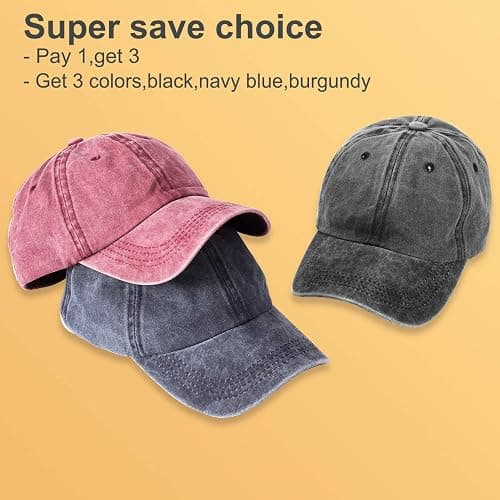 MEINICY 3 Packs Washed-Cotton Plain Baseball Cap, Adjustable Dad Hat thumbnail 2