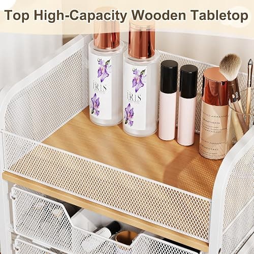 Hongtamoya Makeup Cart Organizer with 4 Drawers, Large Floor Skincare Organizers, Vanity Storage Organizer Cosmetics Display Cases for Skin Care Perfume Nail Polish, White (Patent Pending) thumbnail 8