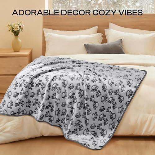 Luciphia Fluffy Paw Print Dog Blanket Large/Medium/Small, Soft Fleece Throw | 300GSM cozy blanket for crate, couch, car, bed. A puppy & cat essential and dog gift for pet parents,Grey,41"x31" thumbnail 6