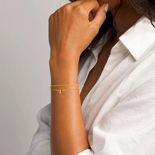Turandoss Letter A-Z Bracelets for Women Teen Girls - Layered Gold Bracelets, Dainty 18k Gold Bracelets for Women Friendship Bracelets Preppy Bracelets, Teen Girl Gifts Trendy Stuff thumbnail 2