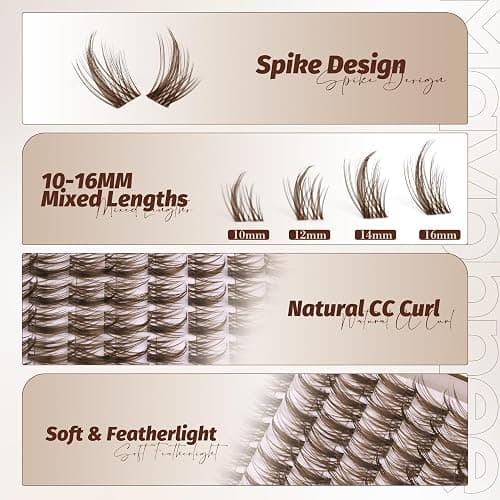 Brown Lash Clusters Wispy Eyelash Extensions Dark Brown Lash Extensions 10-16MM DIY at Home CC-Curly Eyelash Clusters Natural Spiky Lash Individuals 120 Pcs Cluster Lash Pack by Mavphnee thumbnail 3
