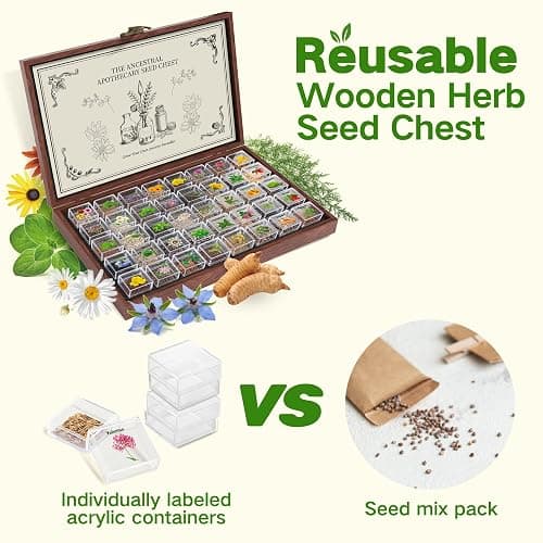 LUSH&DEW Medicinal Herb Gardening Gifts for Herbalists, Apothecary Seed Chest, 40 Varieties 36,000+ Non-GMO Heirloom Seeds for Planting Herbs in Raised Bed Windowsill, Survival Seed Kit for Herbal Tea thumbnail 8