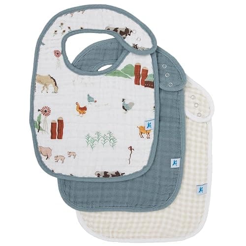 Little Unicorn Muslin Baby Bibs | Adjustable as Baby Grows | Soft Absorbent Muslin Fabric | For Eating, Drooling, Teething (Farmyard) - Image 1