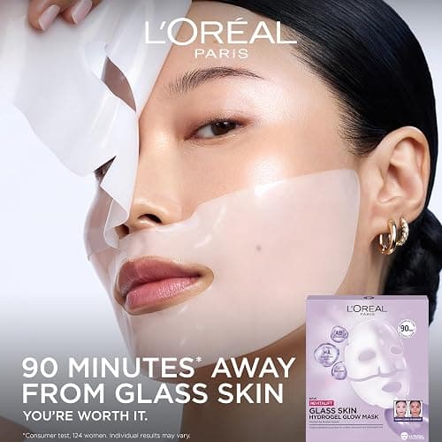 L'Oreal Paris Glass Skin Korean Face Mask 4 Pcs, Revitalift Filler Hydrogel Glow Mask, Korean Inspired Skincare, Visibly Transform Skin, Dewy, Plumped and Refreshed Look thumbnail 3