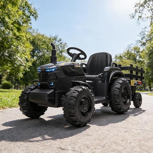 Kids Electric Ride On Tractor, 12v Battery-Powered 4 Wheels Ride On Car with Trailer, 35W Dual Motors/3-Gear-Shift/LED Lights/USB for Toddlers 3-6 Boys/Girls thumbnail 8