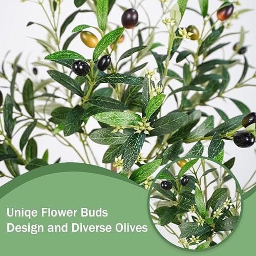 Caxchiling Faux Olive Tree 6FT, Artificial Potted Tree with Planter, Silk Plants Indoor Outdoor, Lifelike Olive Plants with Natural Wood Trunk, Fruits and Buds, Home Office Decor, 1 Pack thumbnail 5