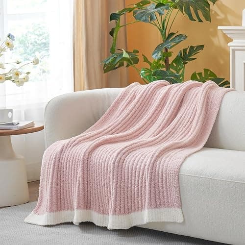 Snuggle Sac Fluffy Ribbed Pink Blanket Twin Size, Soft Luxurious Knit Throw, Fuzzy Plush Microfiber Blankets for Couch, Sofa, Bed, Pink, 60x80 inches thumbnail 7
