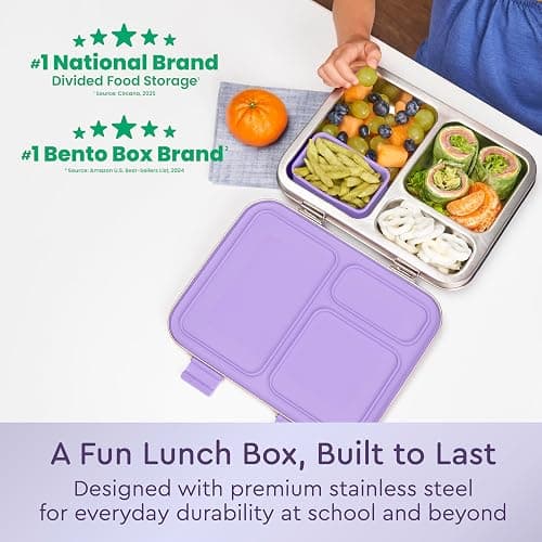 Bentgo Kids Stainless Steel Prints Leak-Resistant Lunch Box - 3-Compartments with Bonus Silicone Container, Durable, Eco-Friendly, Dishwasher Safe, BPA-Free, Ideal for School, Ages 3+ (Unicorn) thumbnail 4