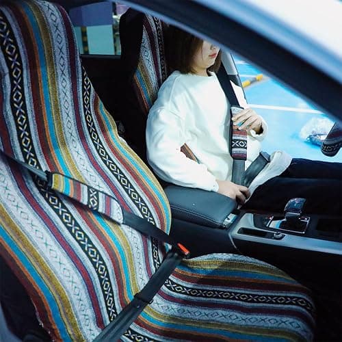 Frienda 14 Pcs Baja Car Seat Covers Full Set Multicolor Stripe Boho Print Steering Wheel Cover Seat Belt Cover Crystal Hanging Ornament Car Holders Fits (Stripe Style) thumbnail 4