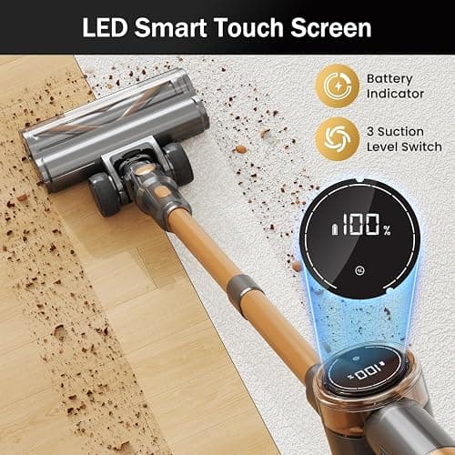 NuYupo Cordless Vacuum Cleaner, 10-in-1 Lightweight Stick Vacuum with 45mins Runtime, Powerful Suction, LED Touch Screen, Rechargeable Vacuum Cleaners for Home Hardwood Floor Carpet Pet Hair (Gold) thumbnail 6