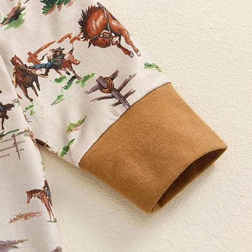 Karwuiio Baby Boy Girl Western Clothes Cow Print Long Sleeve Romper Jumpsuit One Piece Newborn Fall Winter Outfit - 0-3 Months - Western Print-light Brown thumbnail 4