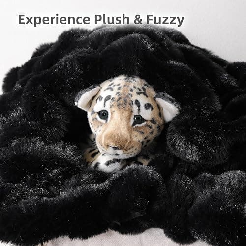 Smoofy Faux Fur Throw Blanket for Couch – Black Fluffy Cozy Rabbit Fleece, Plush Soft Bubble Blanket for Sofa & Bed, for Mom, Warm Fuzzy Home Room Decor Throw 50" x 60" thumbnail 7