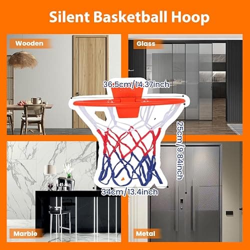Montxilele Indoor Silent Basketball Size 7 with Hoop (29.5") – Airless Foam Ball for Quiet Indoor Dribbling, Ships Uncompressed, Foldable Wall-Mounted Hoop with Adhesive Mount, No Drilling thumbnail 9