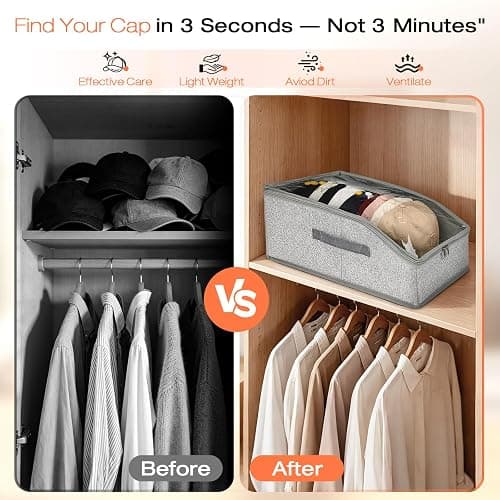 Rnhiehd Hat Organizer for Baseball Caps, Hat Storage with Large Clear Window for Closet, Hat Box with Cardboard Liner, Dust-Resistant, Stackable, Holds 12-15 Caps, Grey thumbnail 6
